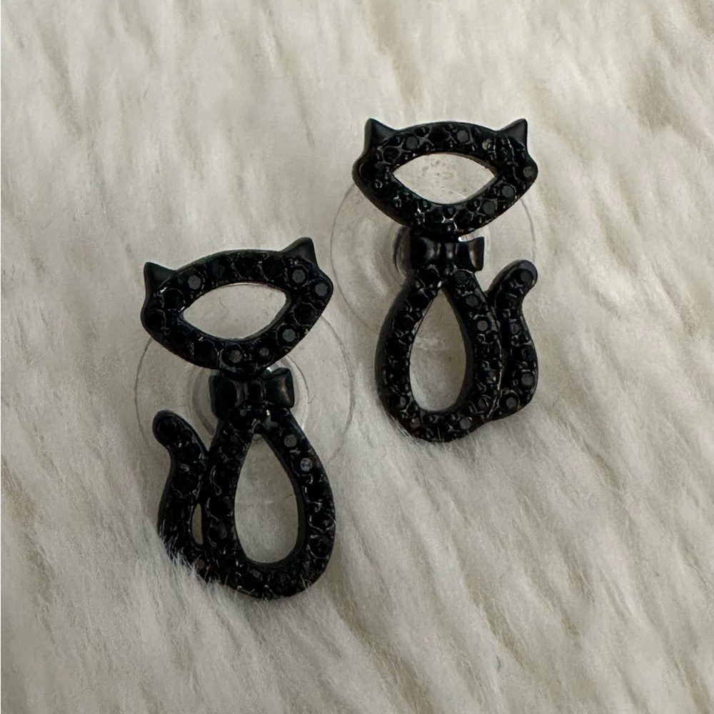 Kate Spade Jazz Things Up Pave Black Cat Necklace and Earrings - Picture 2 of 6